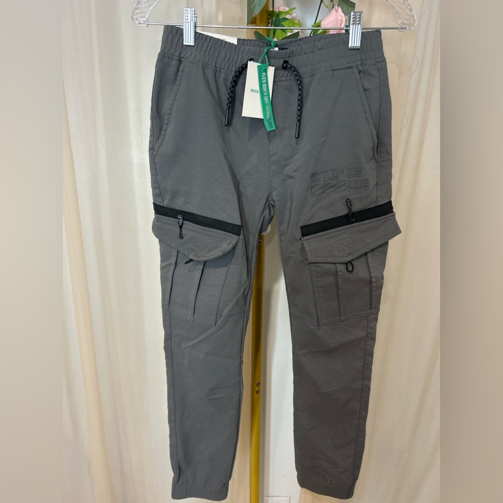 Rock Salt Cargo Jogger Pants Youth L 14/16 Gray Utility Tech Pants